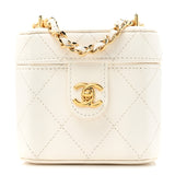 Amelia Lambskin Quilted Vanity Clutch With Chain White