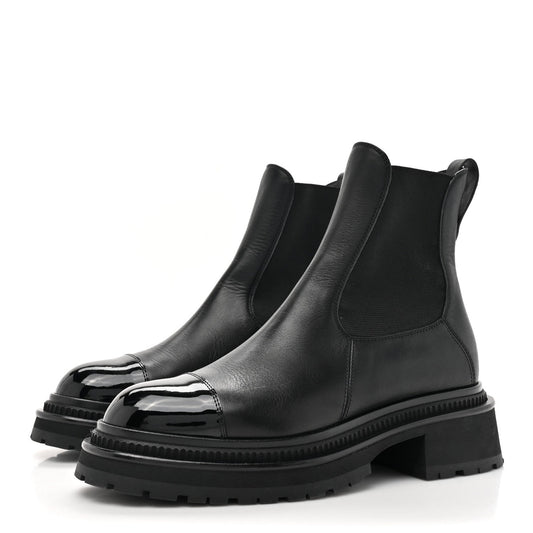 Amelia Calfskin Patent Cap Toe Ankle Boots 37.5 Black