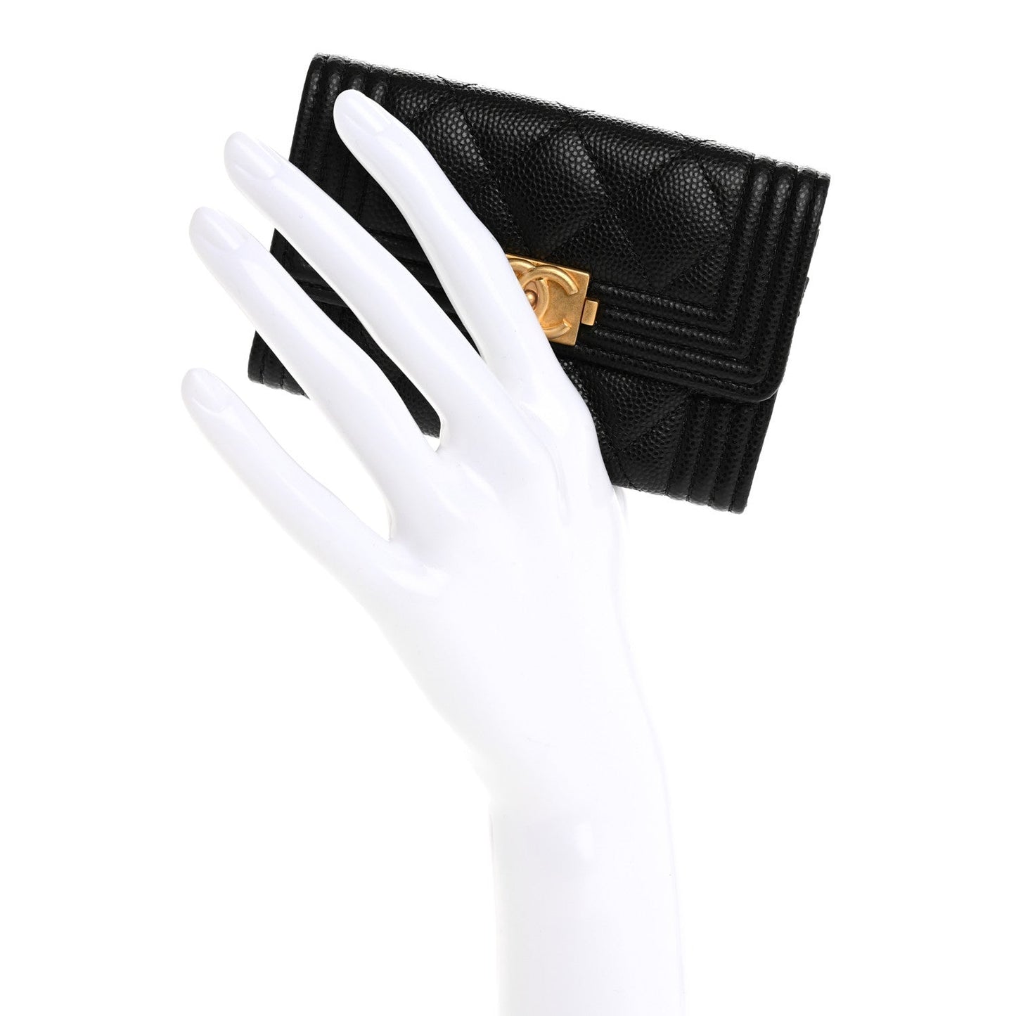 Amelia Caviar Quilted Boy Flap Card Holder Black