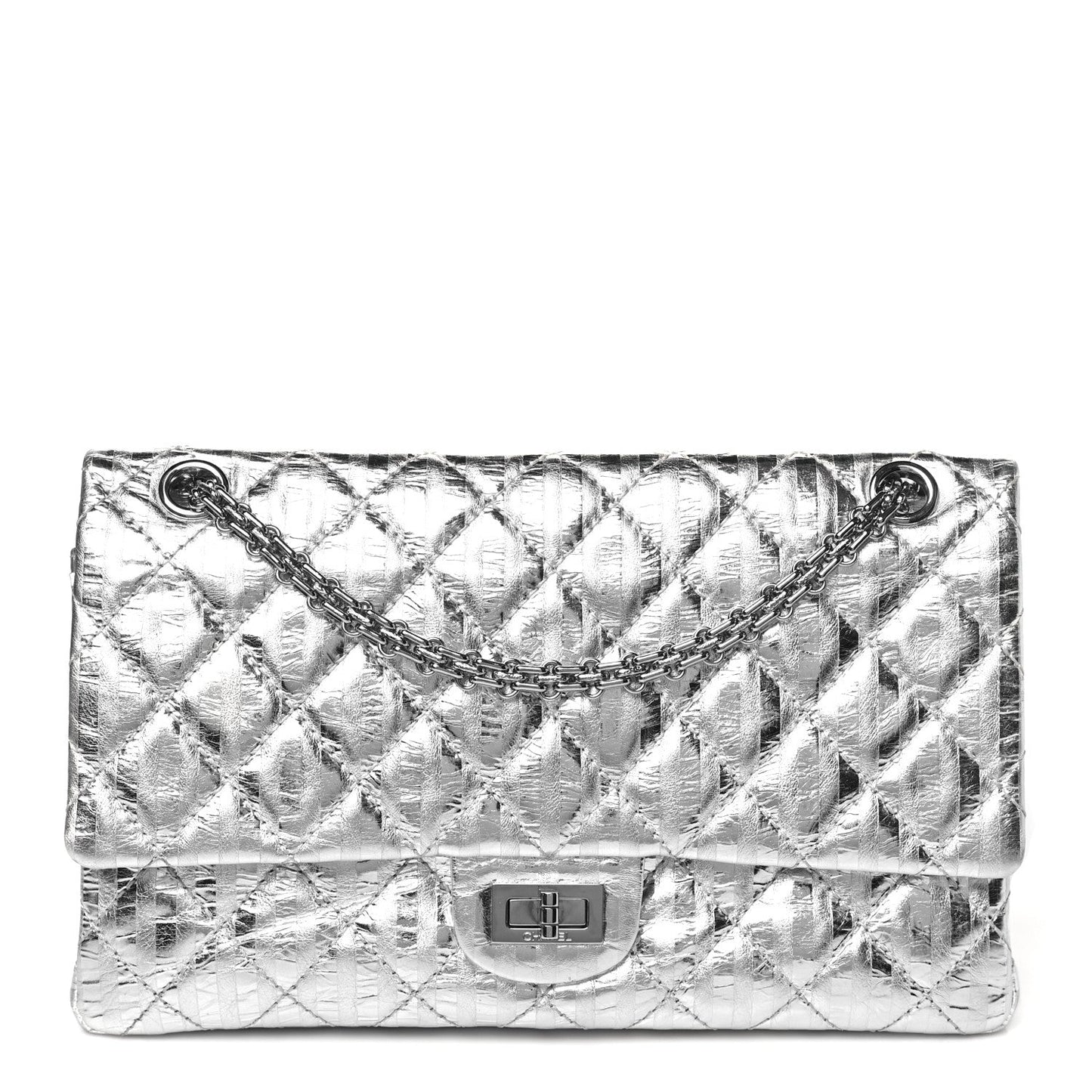 Amelia Striped Calfskin 2.55 Reissue 226 Flap Silver