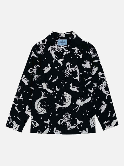 PRADA Black & White Mermaid Print Size US 4 Shirt