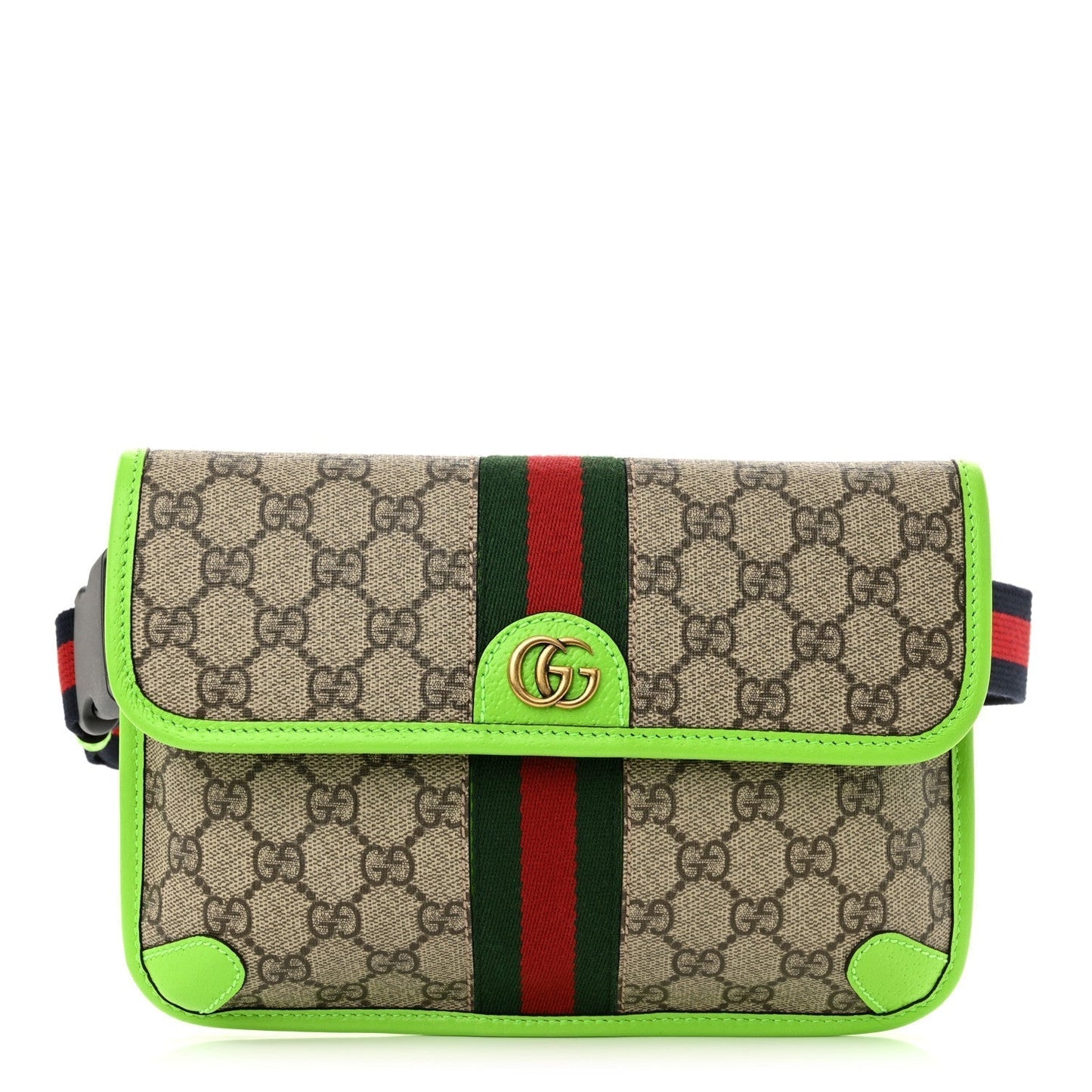 Amelia GG Supreme Monogram Web Small Ophidia Belt Bag Beige Ebony Electric Green