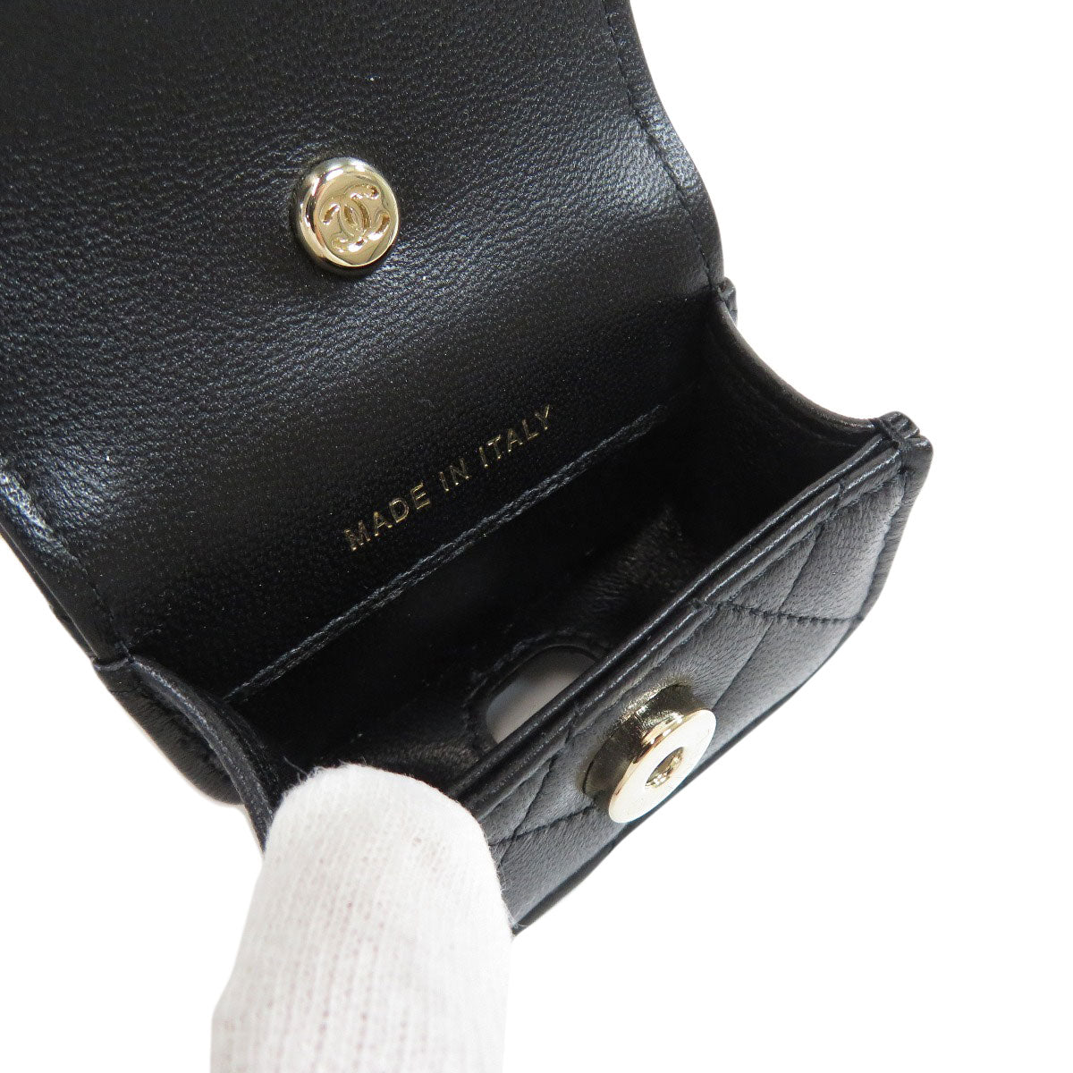 Chanel Airpods Case Silver Metal Fittings Accessory Calf