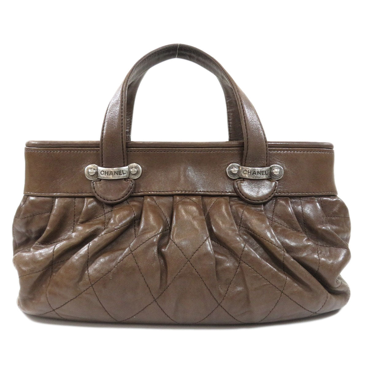 Chanel Matelasse Silver Hardware Handbag Calf Brown