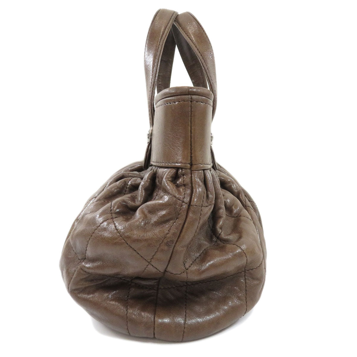 Chanel Matelasse Silver Hardware Handbag Calf Brown