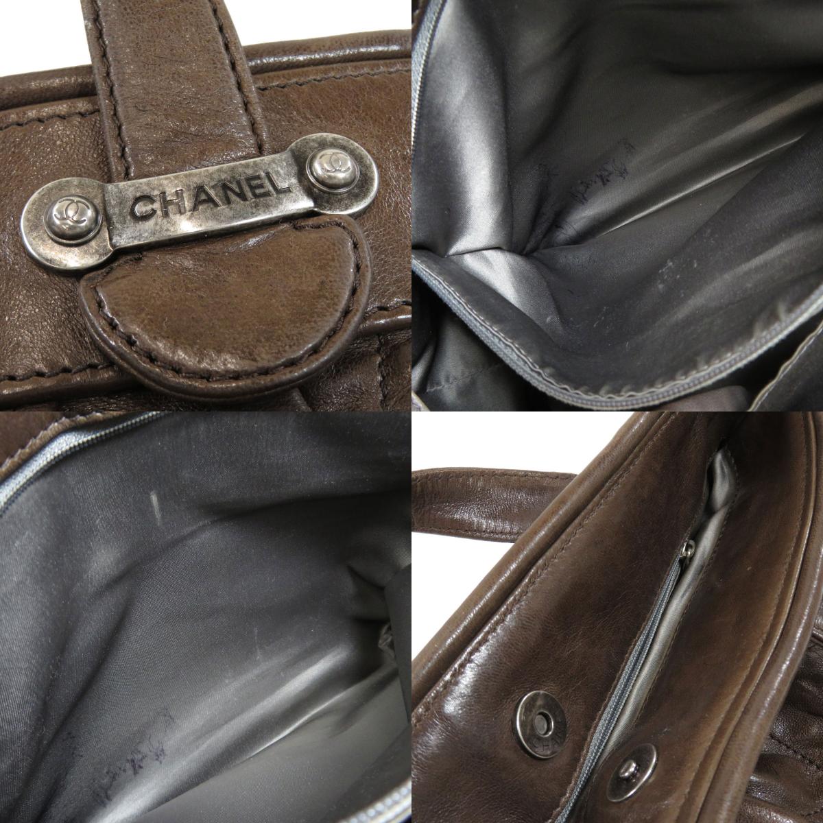 Chanel Matelasse Silver Hardware Handbag Calf Brown