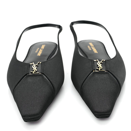 Saint Laurent Raso Nappa Babylone 00 Slingback Flats 38 Black