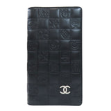Chanel Icon Coco Mark Long Wallet Coin Purse Calf Black