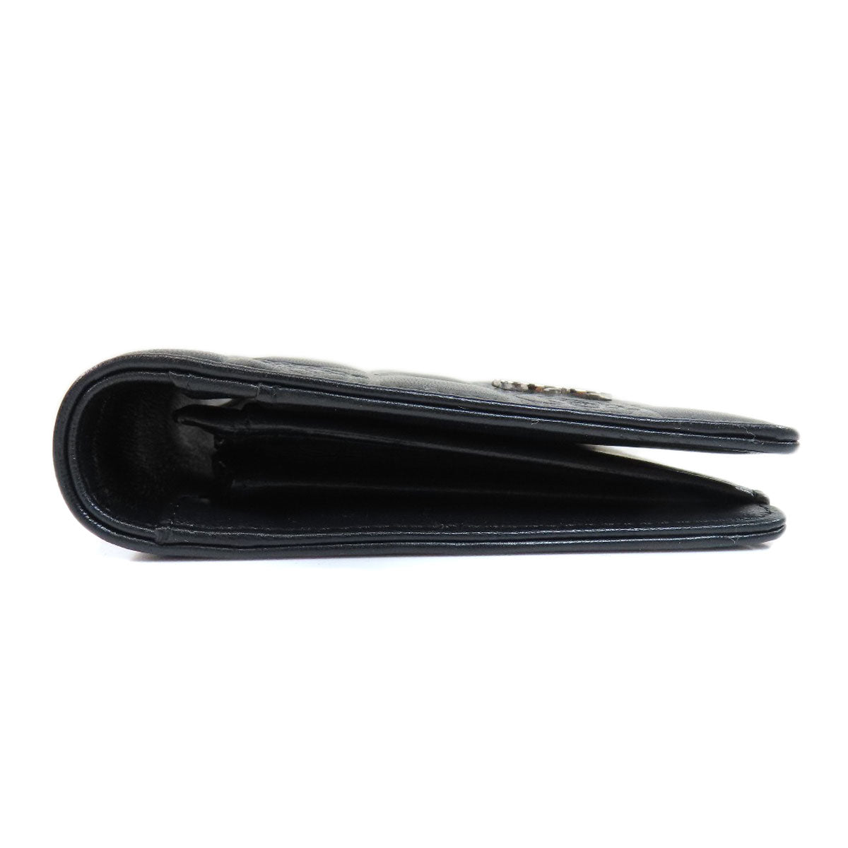 Chanel Icon Coco Mark Long Wallet Coin Purse Calf Black