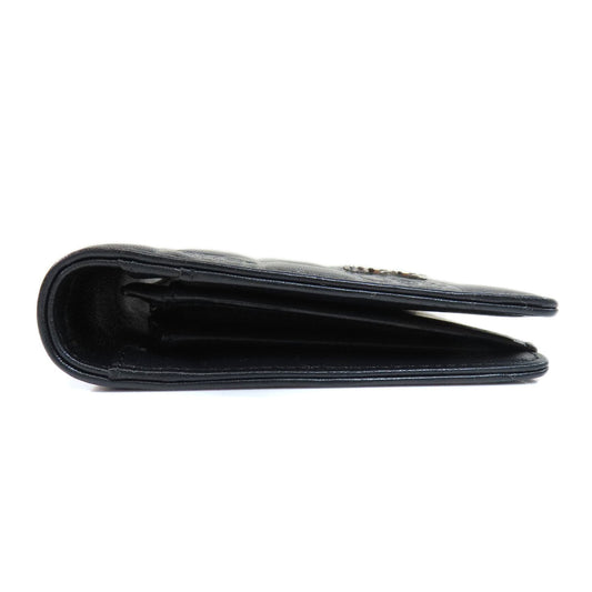 Chanel Icon Coco Mark Long Wallet Coin Purse Calf Black