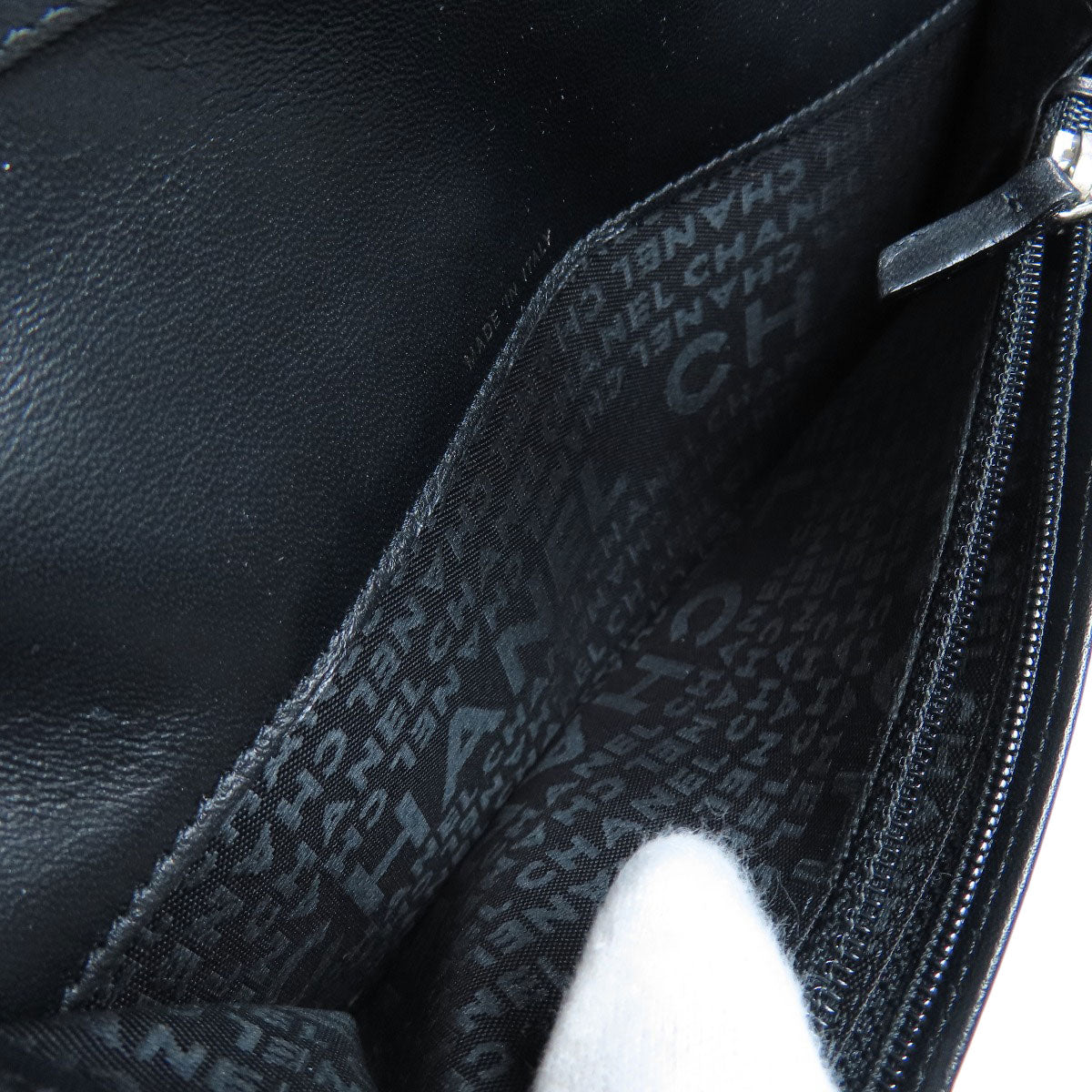 Chanel Icon Coco Mark Long Wallet Coin Purse Calf Black