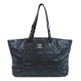 Chanel Coco Mark Silver Metal Fittings Tote Bag Calf Black
