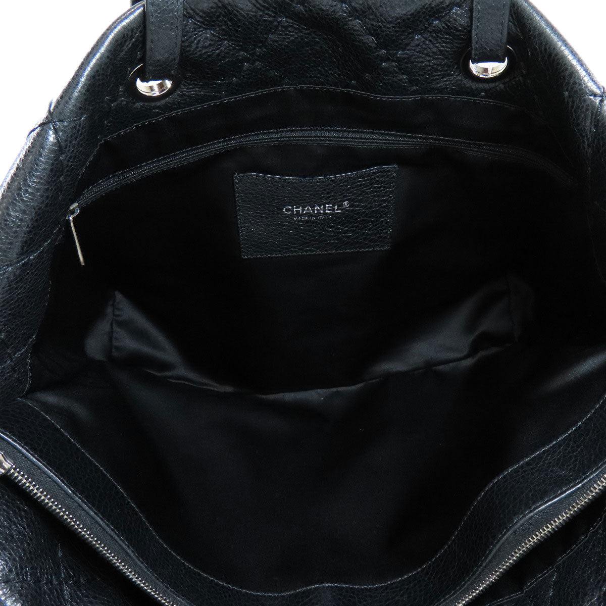 Chanel Coco Mark Silver Metal Fittings Tote Bag Calf Black