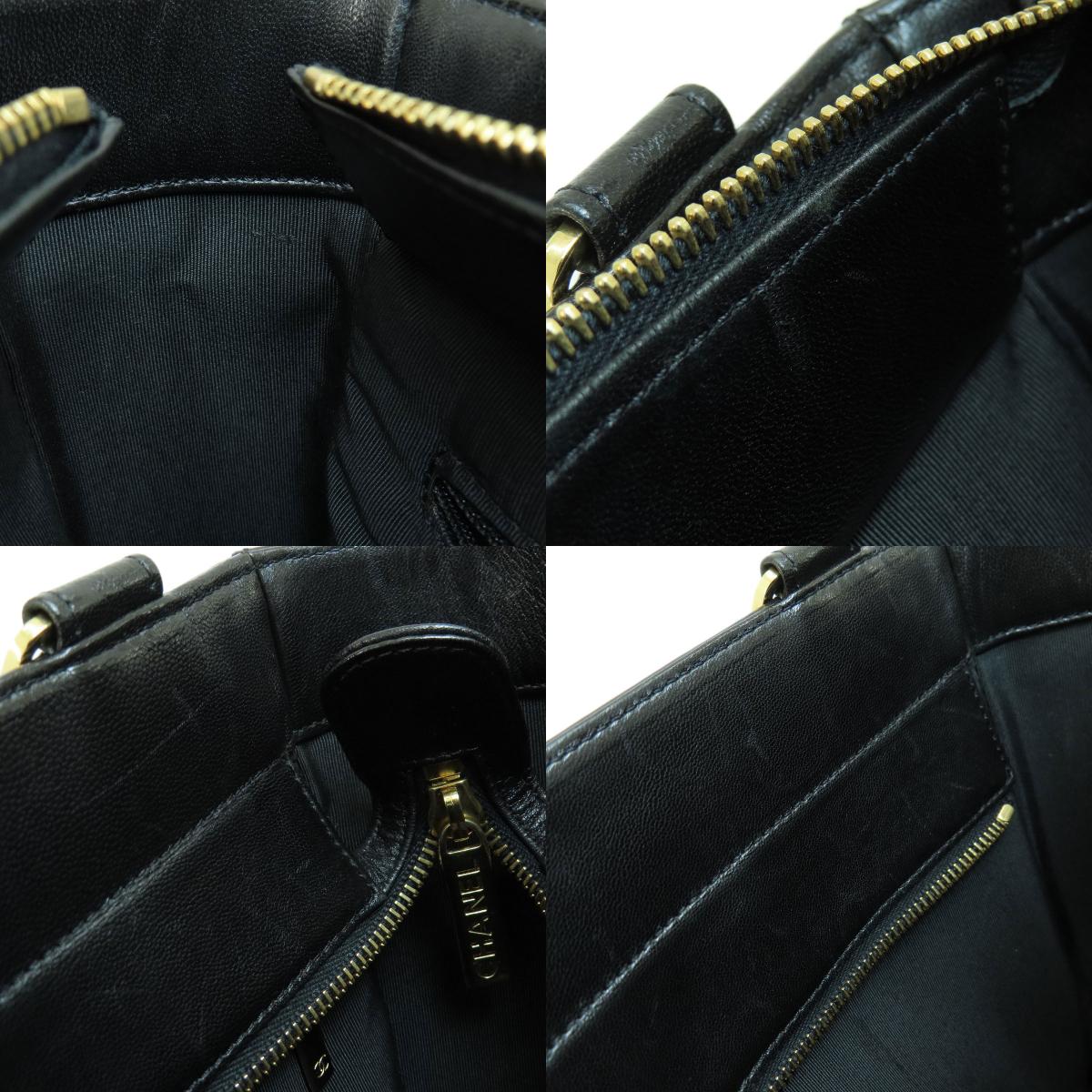 Chanel Chocolate Bar Gold Metal Fittings Handbag Leather Black