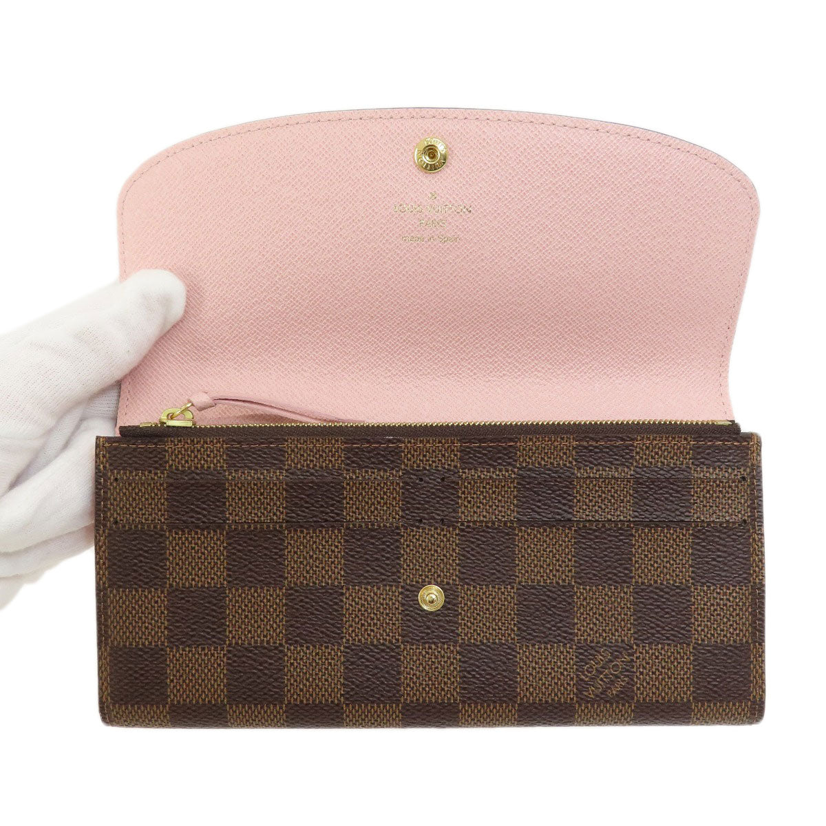 Louis Vuitton Portefeuille Emily Damier Ebene Rose Ballerine Long Wallet