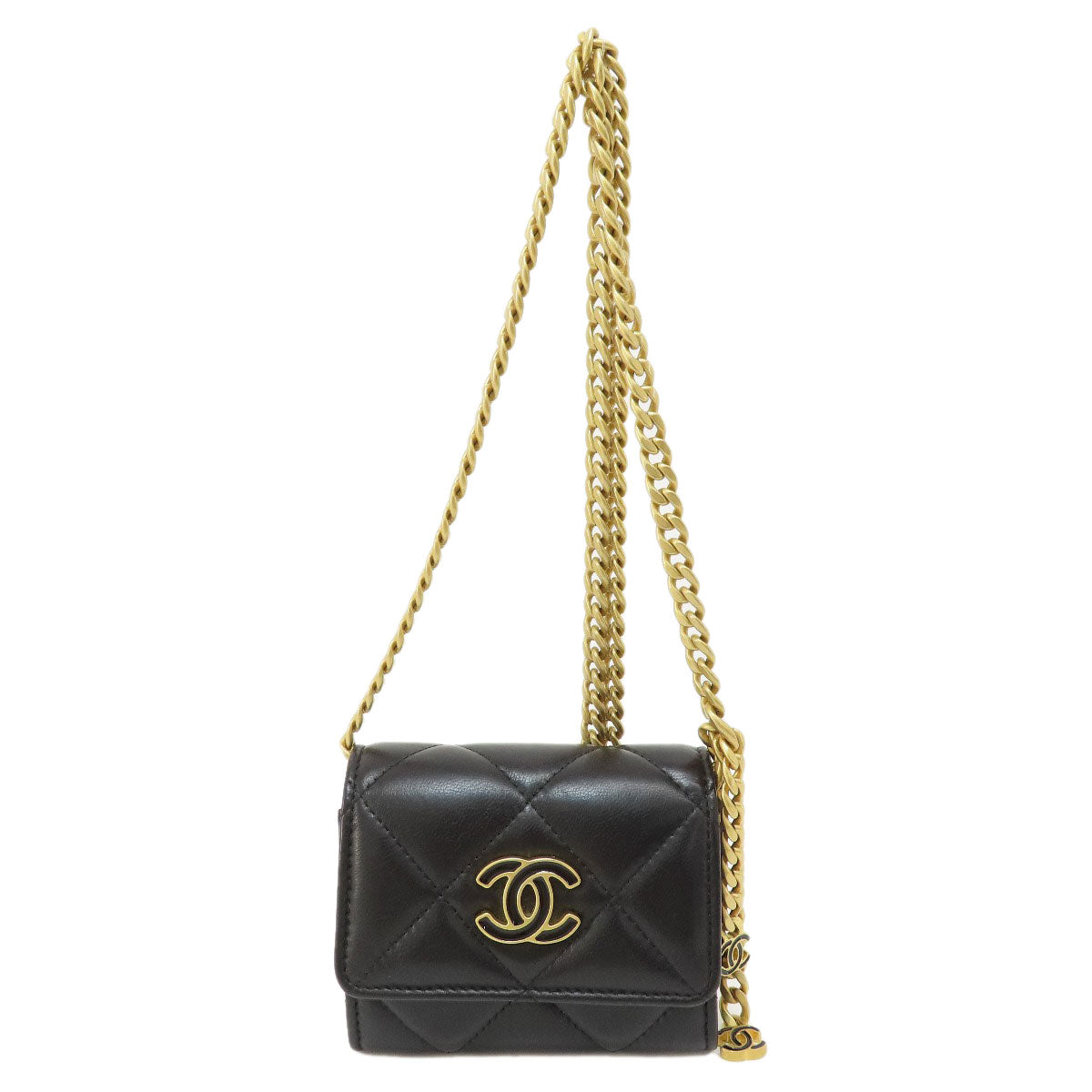 Chanel Matelasse Coco Mark Gold Metal Fittings Chain Wallet Black