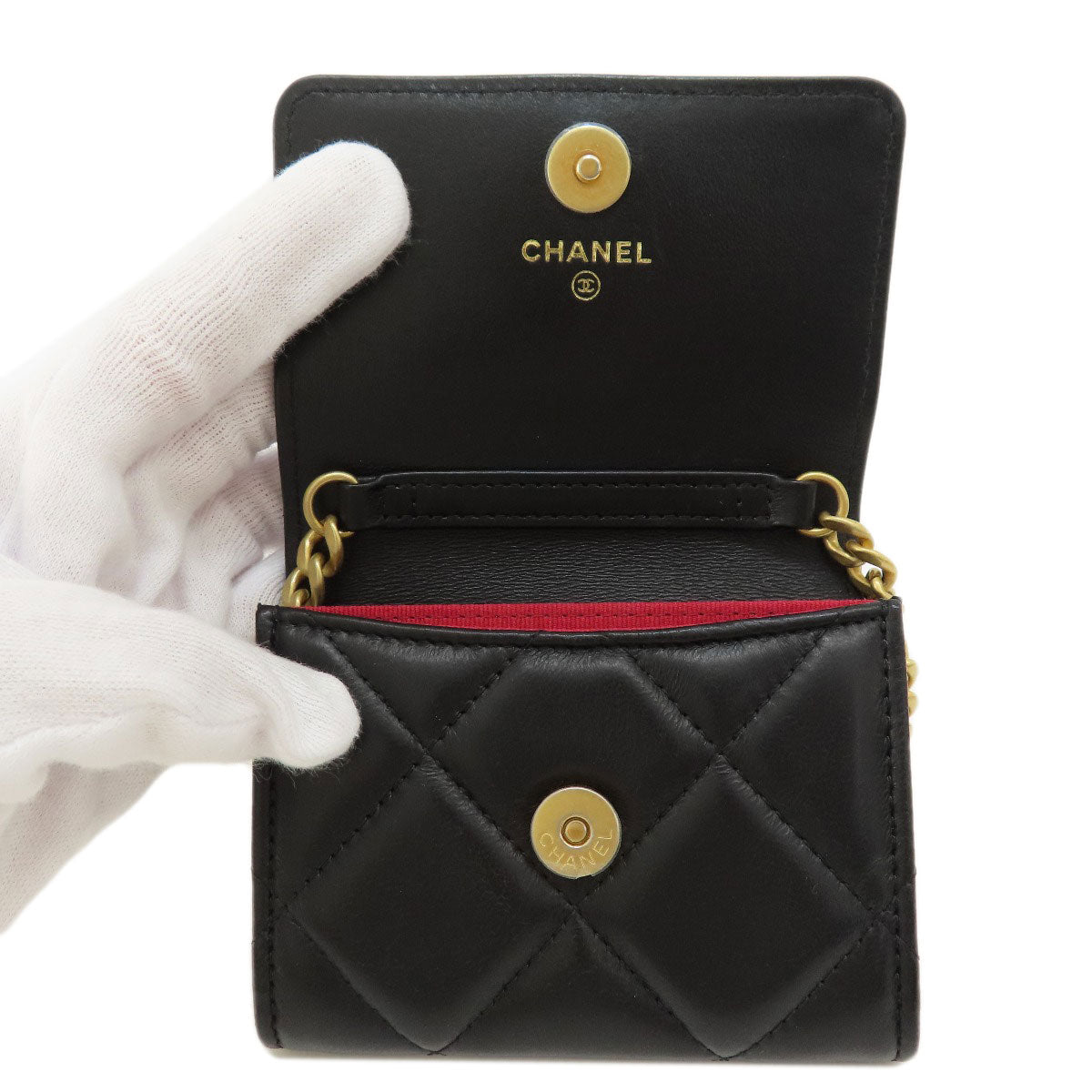 Chanel Matelasse Coco Mark Gold Metal Fittings Chain Wallet Black