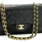 CHANEL 2.55 Double Flap Medium Chain Shoulder Bag Black Lambskin