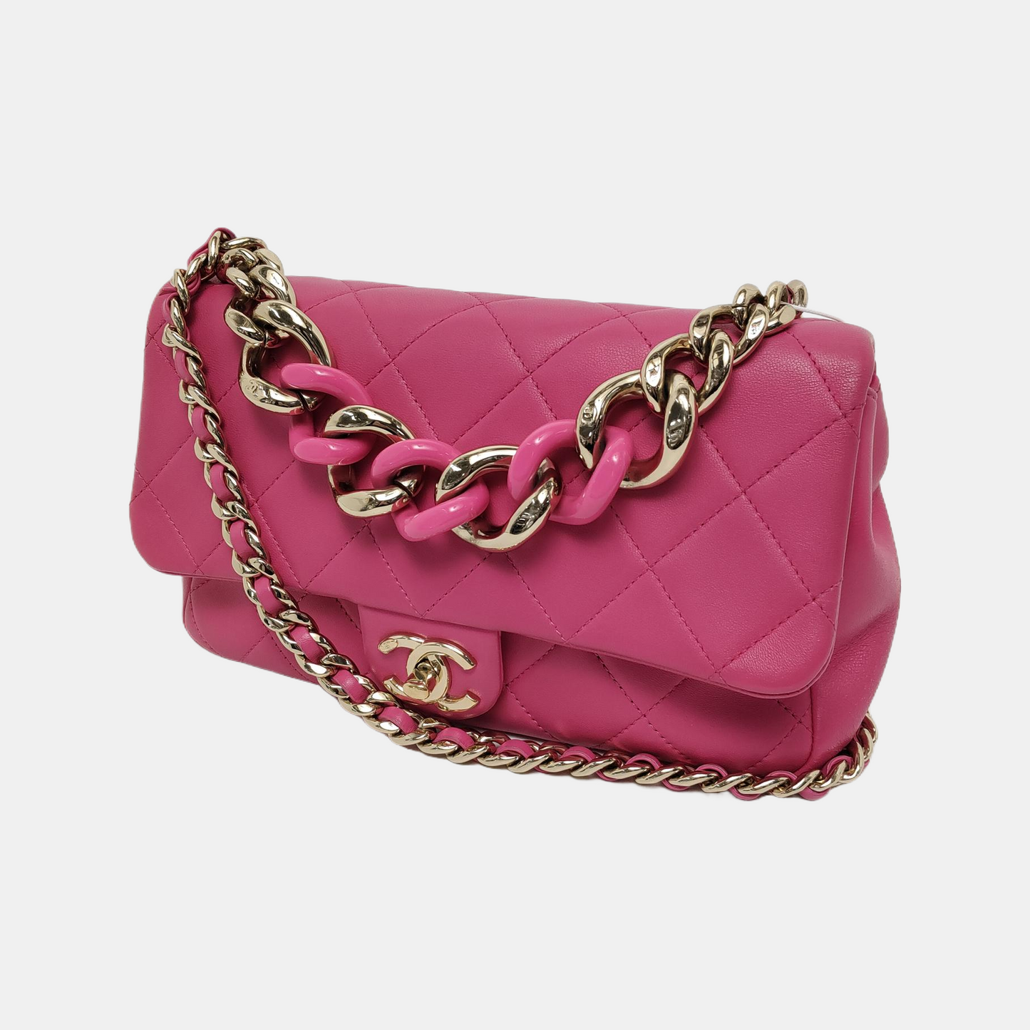 Chanel Elegant Gold Chain Resin Bi-color Single Flap Bag Small Pink