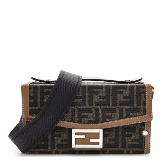 Amelia Recycled Fabric Jacquard Vitello King FF 1974 Baguette Soft Trunk Phone Pouch Tobacco Moro Sand