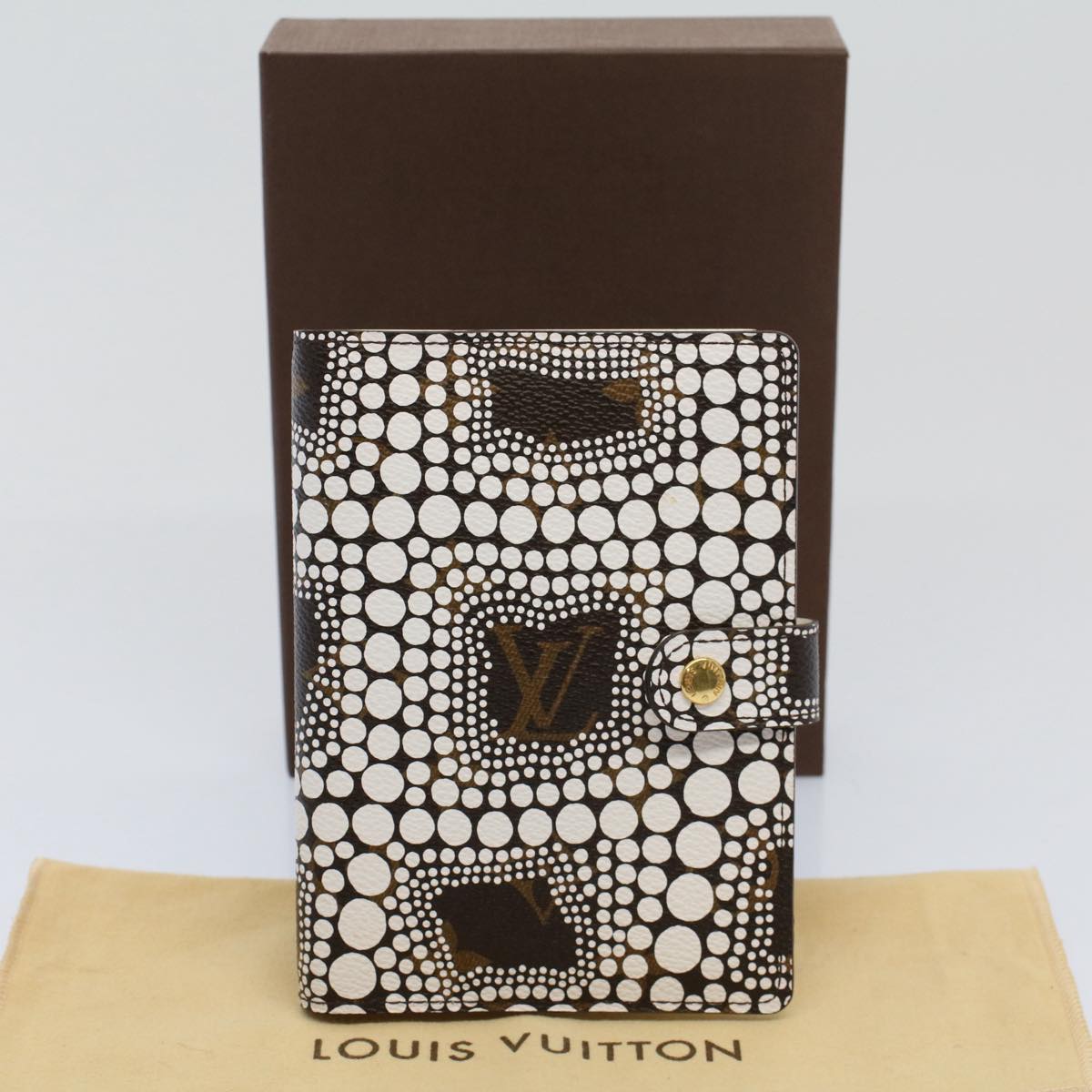 LOUIS VUITTON Yayoi Kusama Agenda PM Day Planner Cover White R21131 Auth 56462A