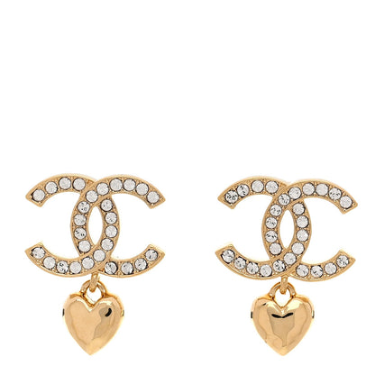 Amelia Metal Crystal CC Heart Drop Earrings Gold