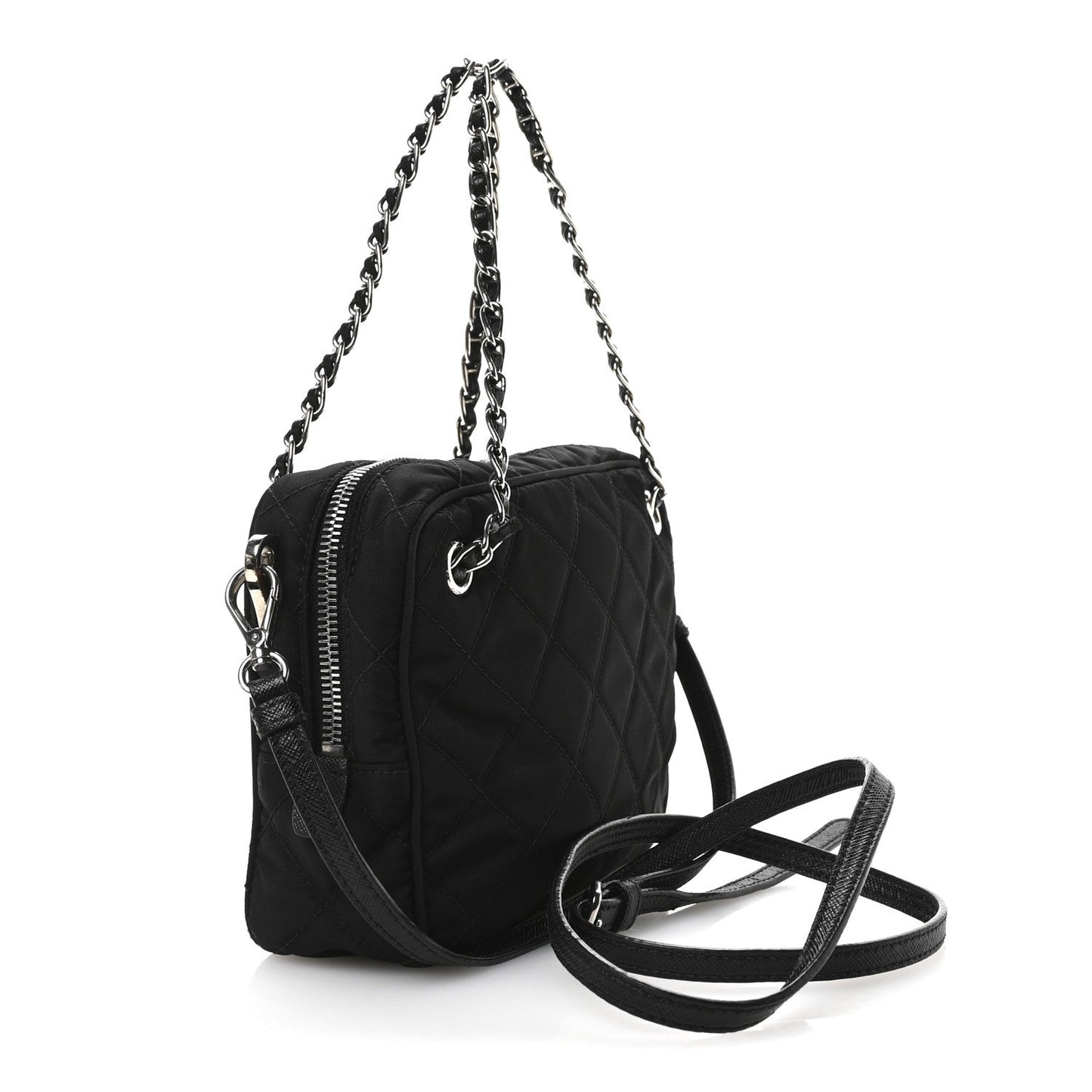Prada Nylon Tessuto Impuntu Quilted Bandoliera Crossbody Bag Black
