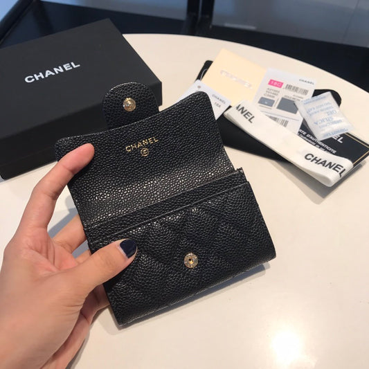 CHL -  Classic Card Holder Gold Toned Hardware Black For Women Wallet 4.5in/11.5cm