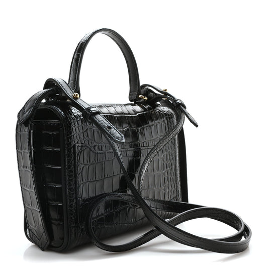 Givenchy Calfskin Crocodile Embossed Eden Mini Top Handle Black