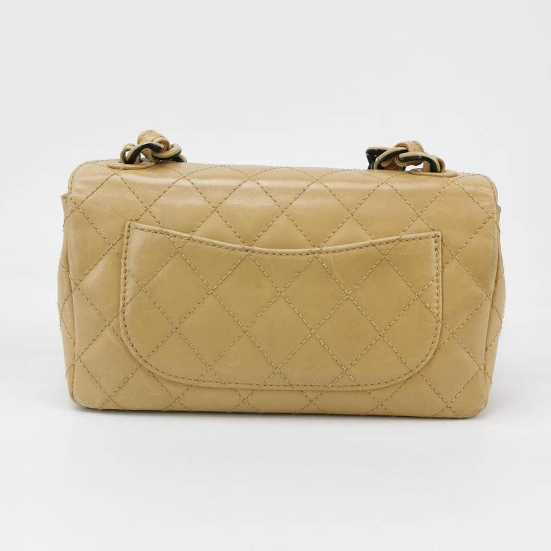 Chanel Classic Flap   Mini Beige Calfskin Bi-color Acrylic Strap Crossbody Bag, 2000-2002