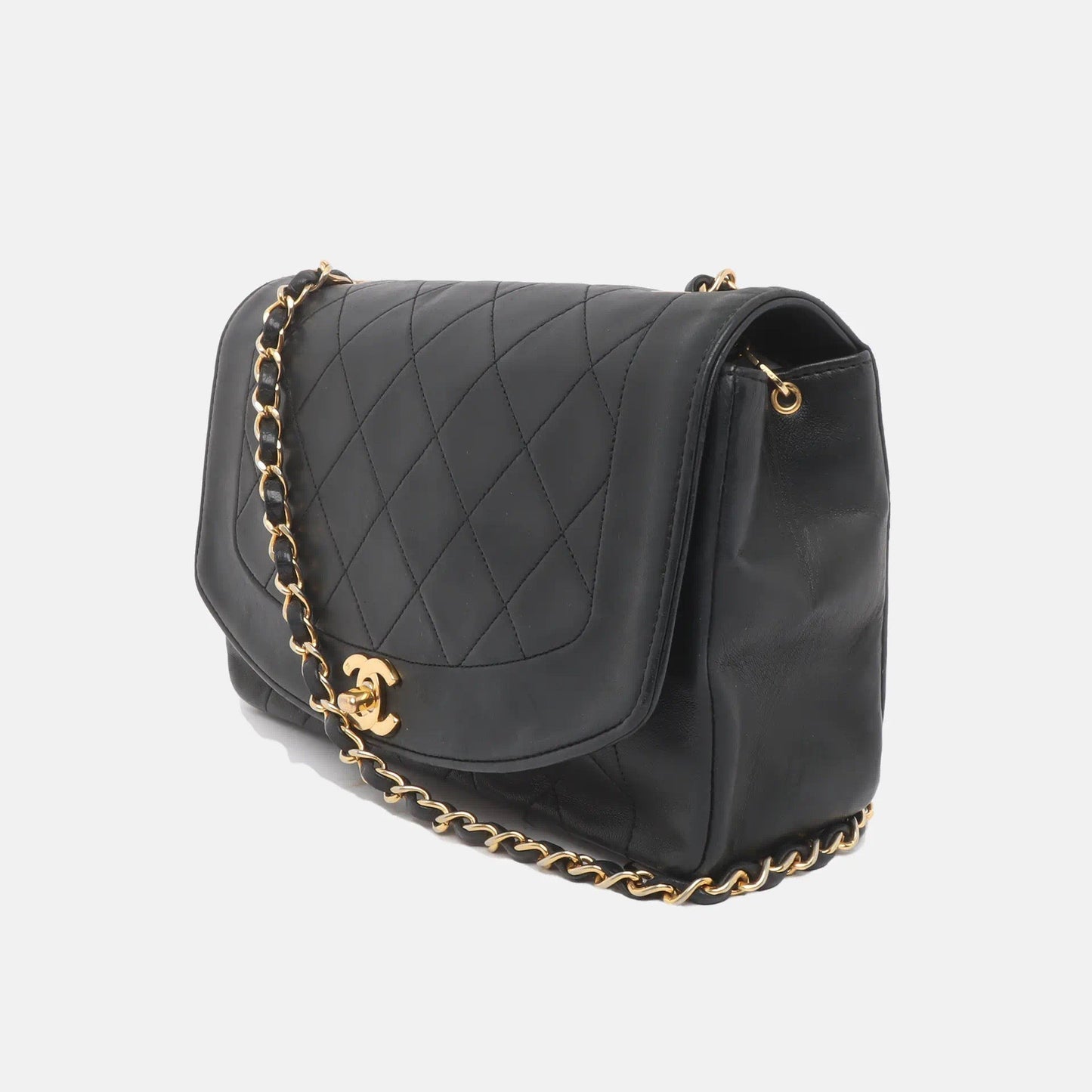 Chanel Diana CC Flap Bag   1989 Black Lambskin Leather with 24k Gold Hardware