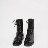 Chanel Black Calfskin Lace Up Combat Boots 39