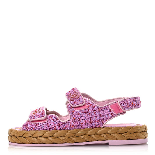 Amelia Tweed Patent Calfskin Velcro Dad Sandals 36 Light Purple Pink Red