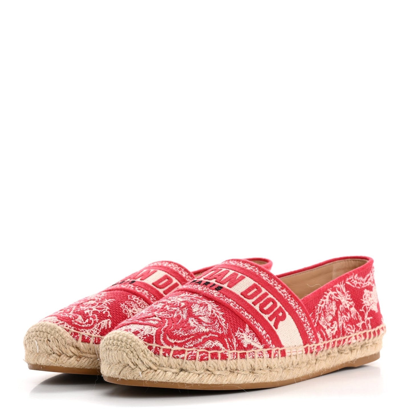 Christian Dior Embroidered Toile De Jouy Granville Espadrille 38.5 Raspberry