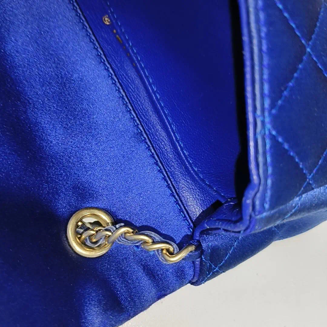 Chanel Classic Flap 2013-2014 Blue Silk Satin Mini Crossbody Bag