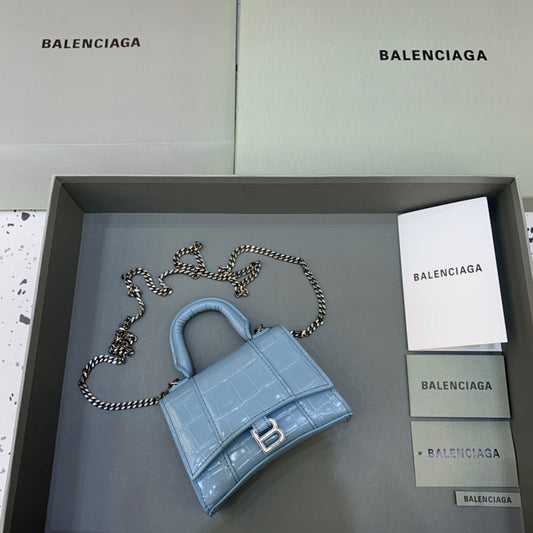 BLN-Ciaga Hourglass Mini Handbag With Chain In Blue, For Women,  Bags 4.7in/12cm