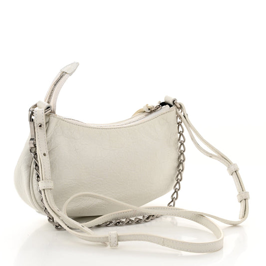 Balenciaga Extra Supple Calfskin Crocodile Embossed Le Cagole Mini Purse With Chain White