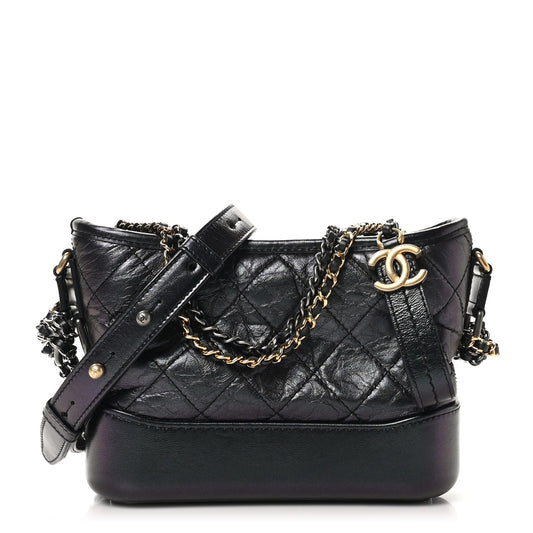 Amelia Iridescent Aged Calfskin Quilted Small Gabrielle Hobo Black