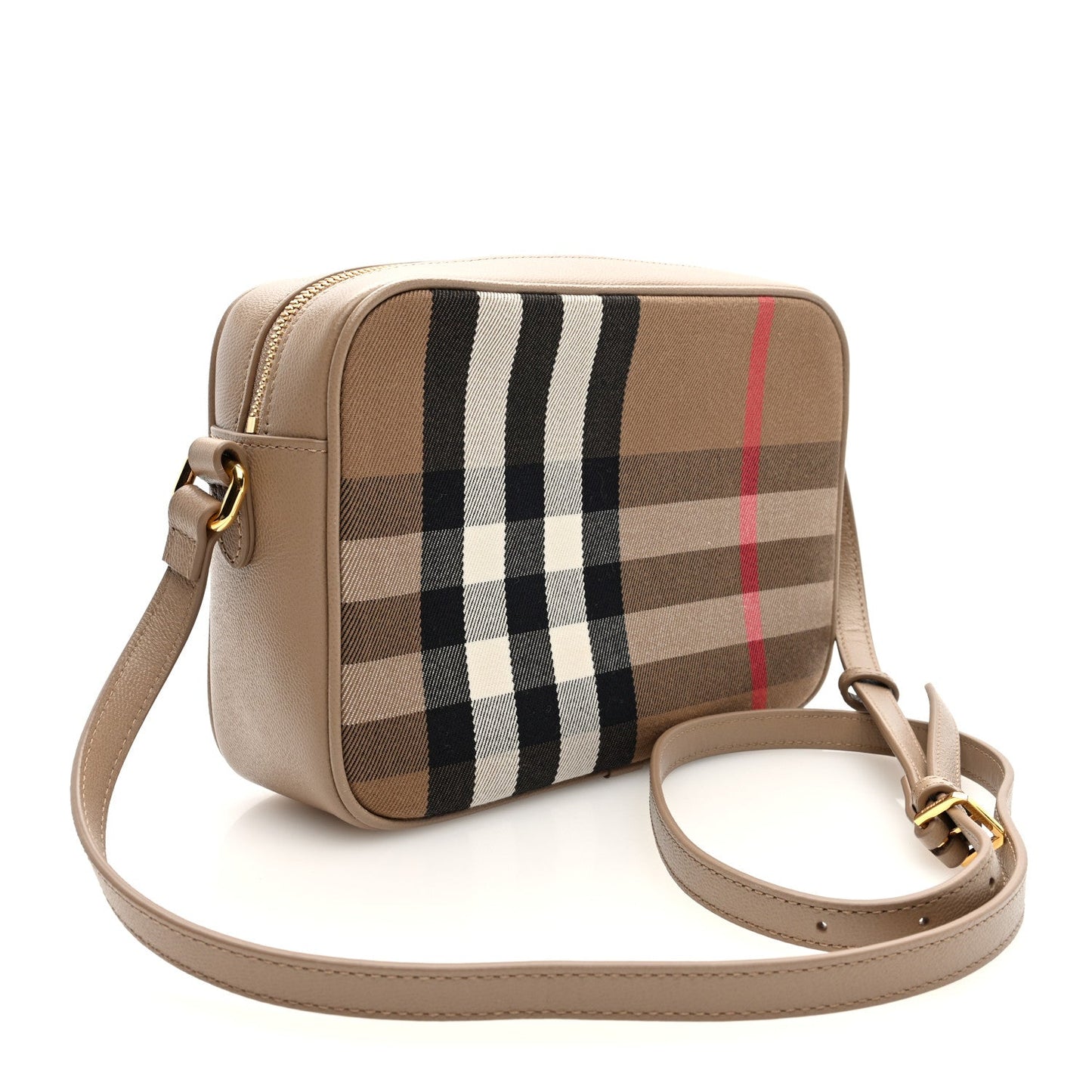 Amelia Calfskin Ho    Check Medium Camera Bag Chestnut Beige