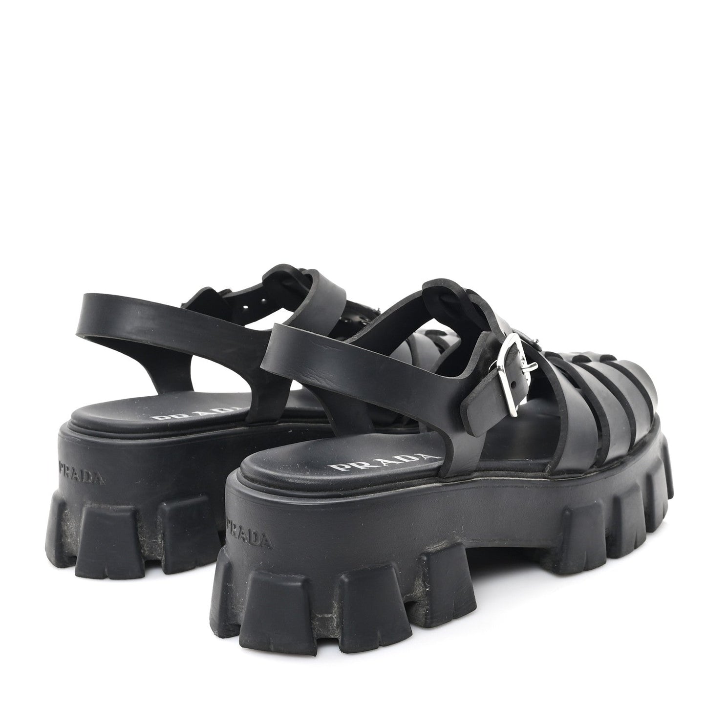 Prada Foam Rubber Triangle Logo Monolith 55mm Cage Sandals 39 Black