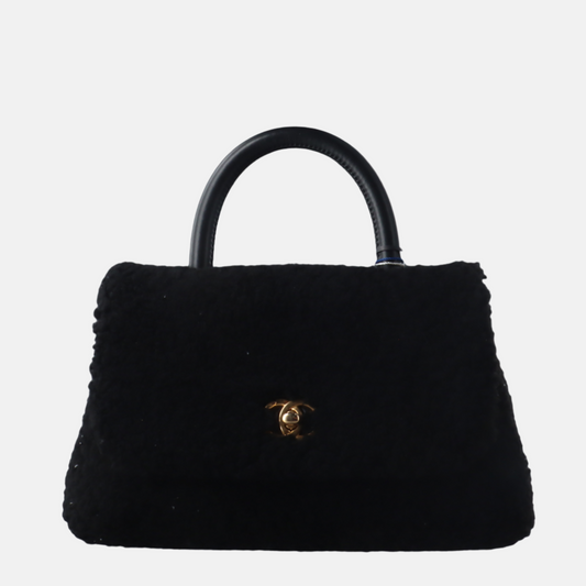 Chanel Coco Handle Small Black Shearling Gold Hardware, 2017