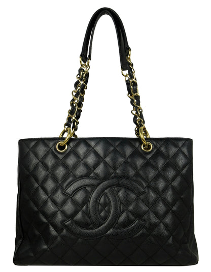 Chanel Black Caviar Leather Quilted Grand Shopper Tote GST Bag