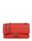 Chanel Coral Caviar Leather Chevron 10" Medium Double Flap Classic Bag