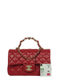 Chanel NWT Red Lambskin Quilted Mini Top Handle Rectangular Flap