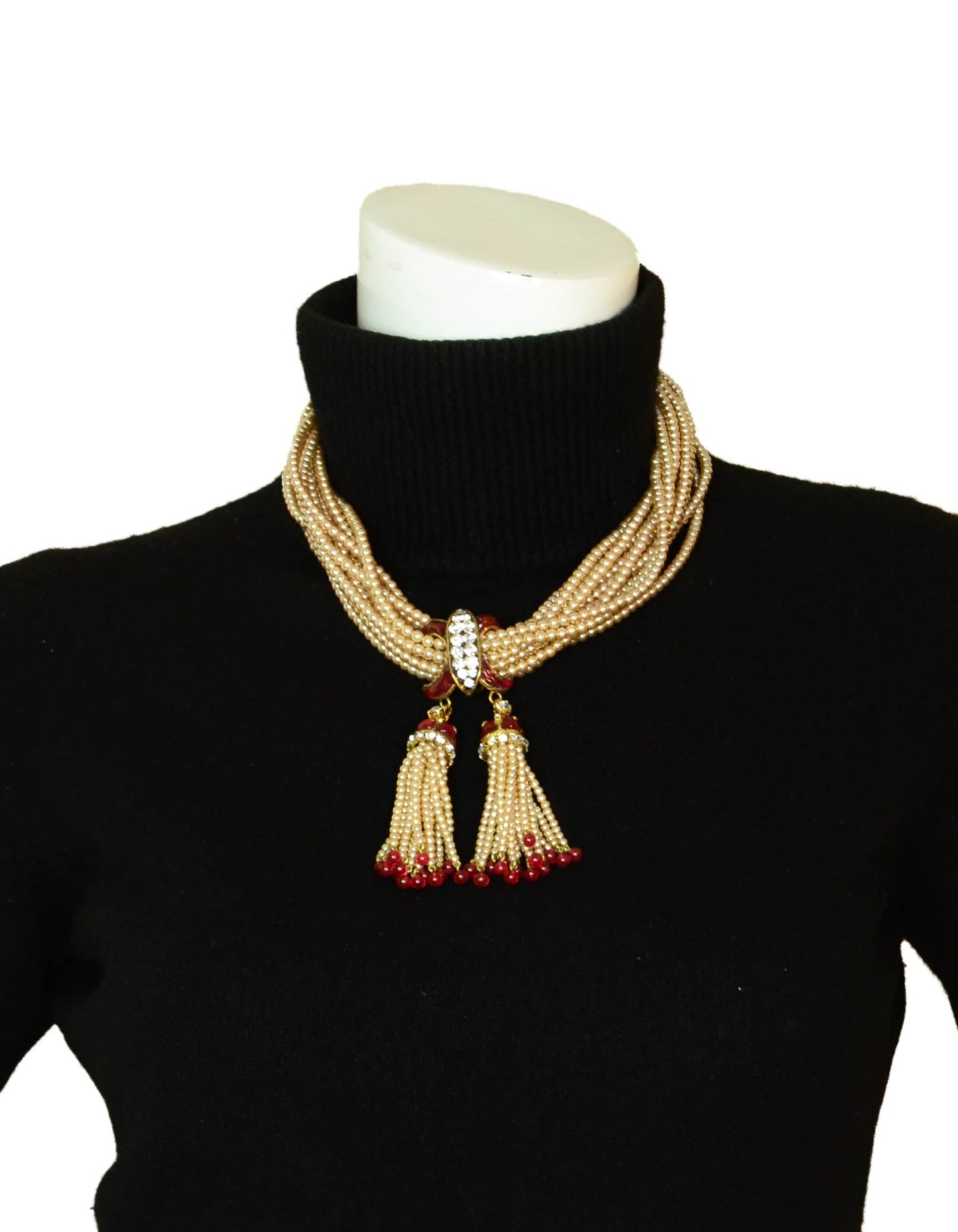 Chanel   1983 Faux Pearl Necklace w. Double Tassel