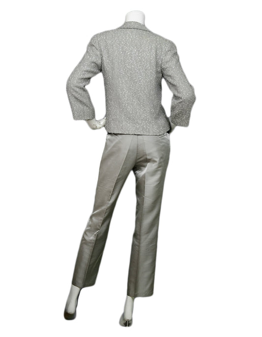 Chanel Silver Tweed Jacket & Silver Pants sz 38