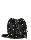 Chanel Black Leather Pearl Bucket Bag