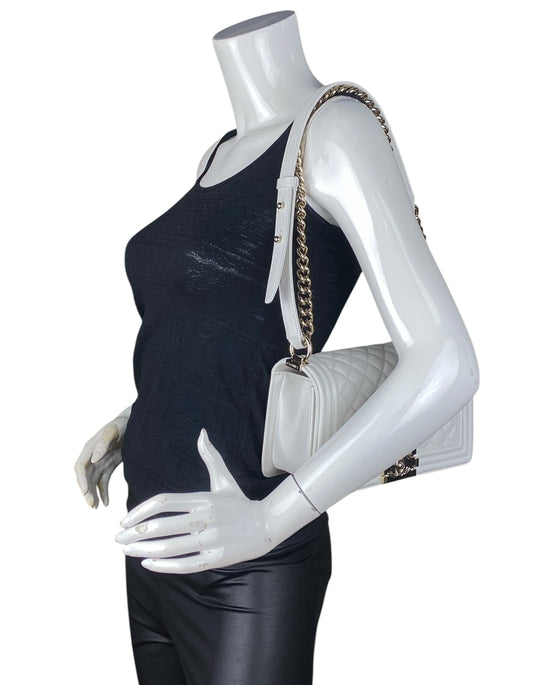 Chanel 2025 White Caviar Medium Boy Bag