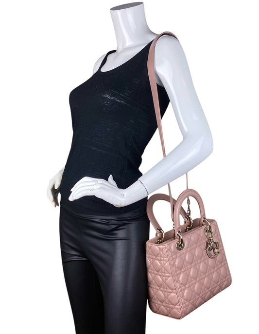 Dior Beige Leather Cannage Quilted Medium Lady Dior