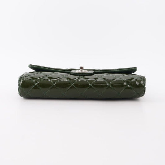 Chanel Envelope Clutch with Chains Shoulder Bag Dark Green Patent Leather